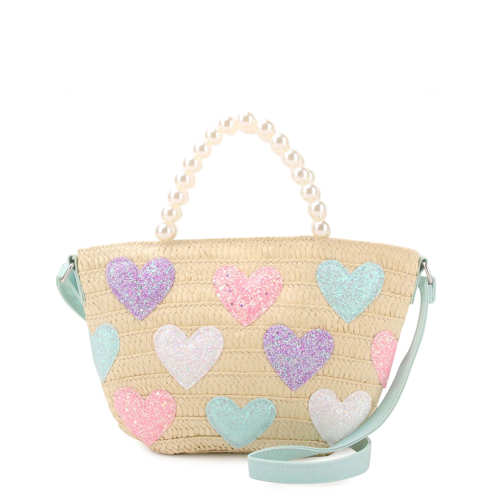 Hearts Straw Pearl Handle Tote Bag - Denny's