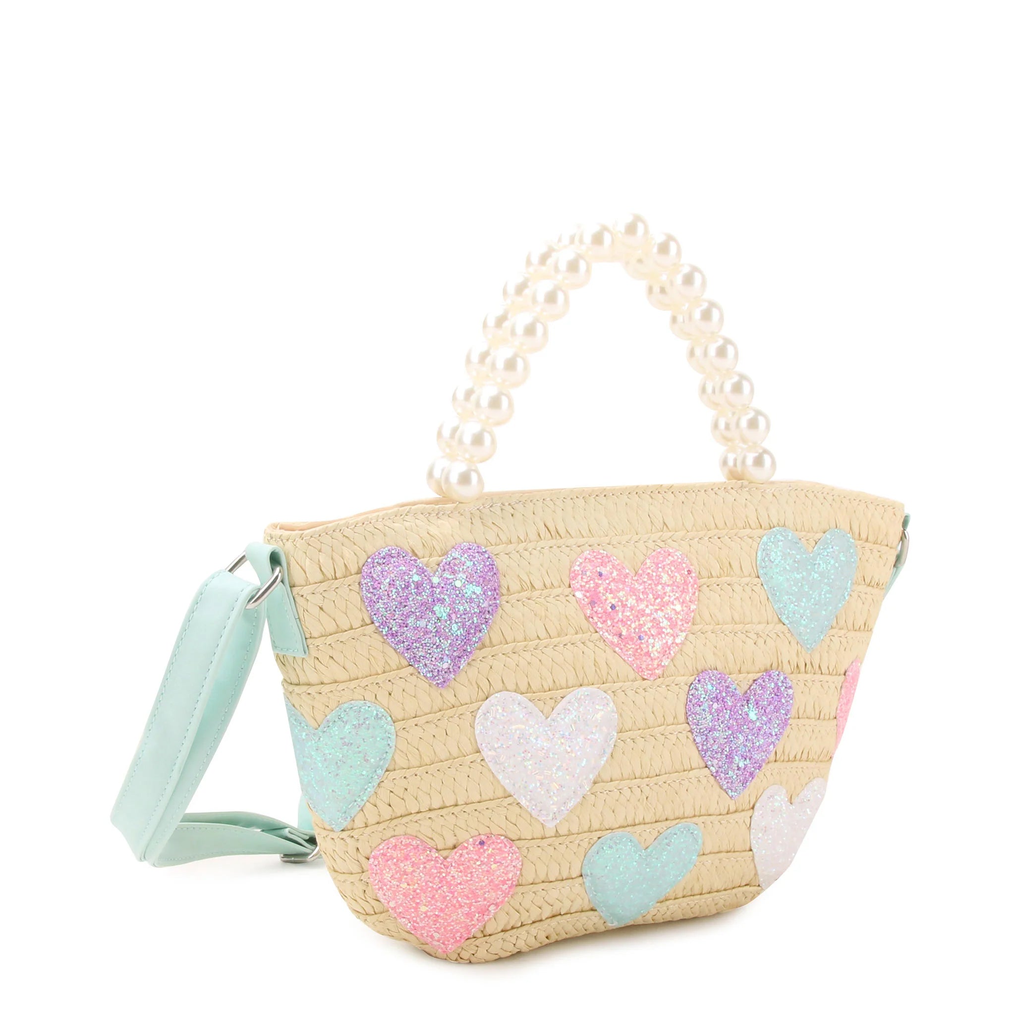Hearts Straw Pearl Handle Tote Bag - Denny's