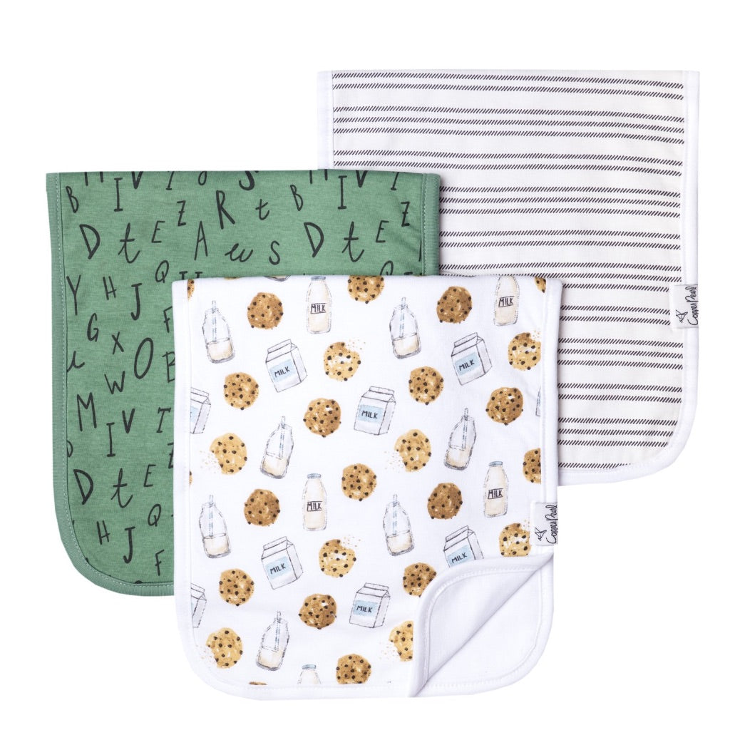 Three Pack Premium Burp Cloths Milk n Cookies - Denny's