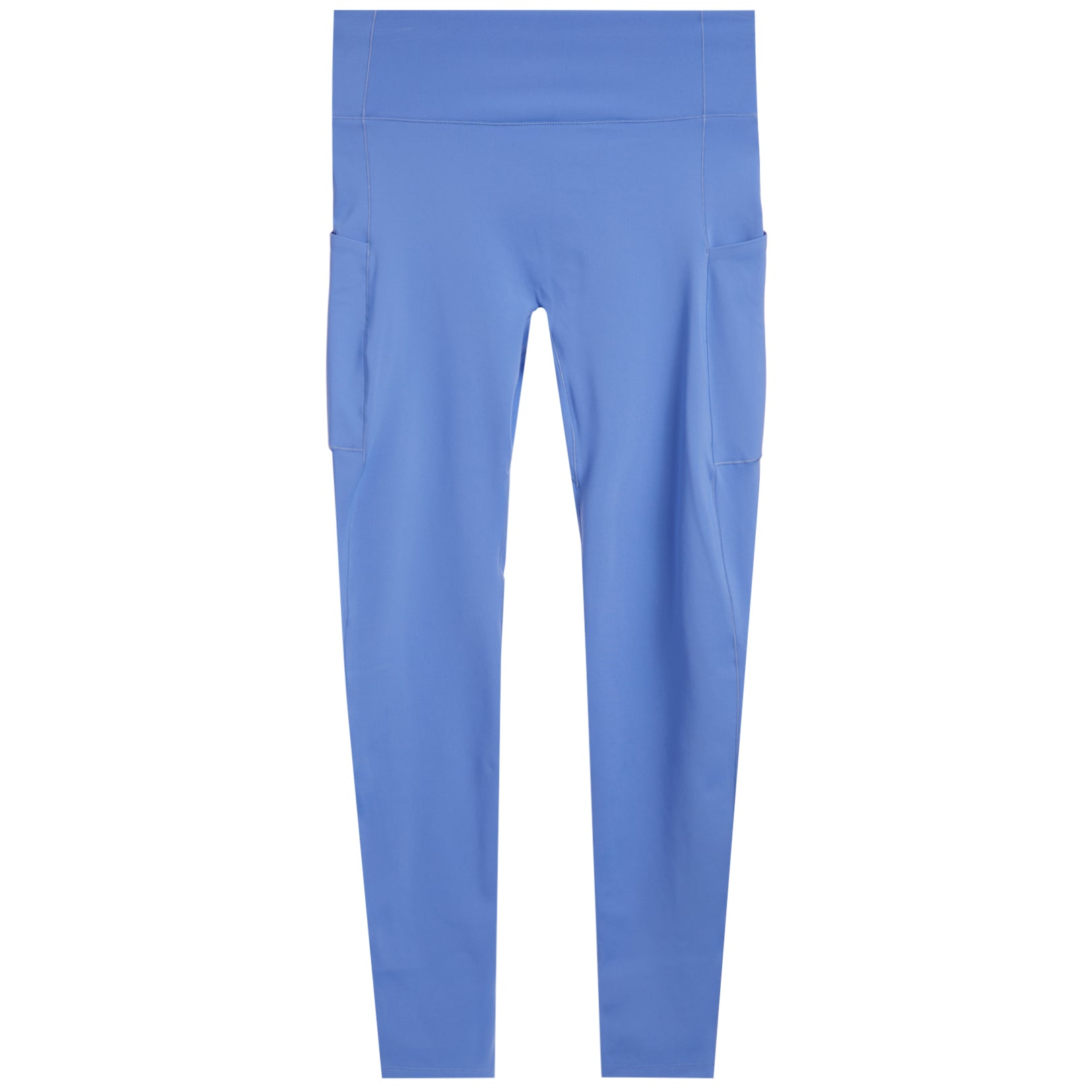 Light blue high-waisted leggings with side pockets, shown flat against a solid white background.