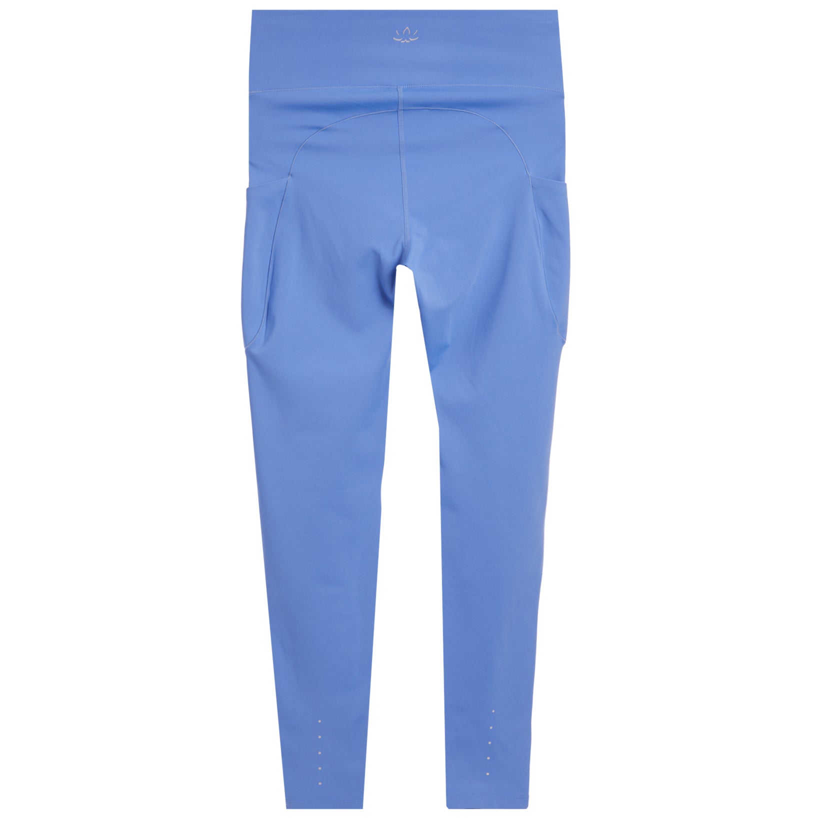 Light blue high-waisted athletic leggings with side pockets, shown flat against a white background.