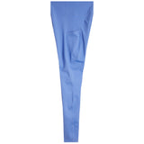 A pair of slim-fit trousers in a solid medium blue color, shown flat against a plain white background.