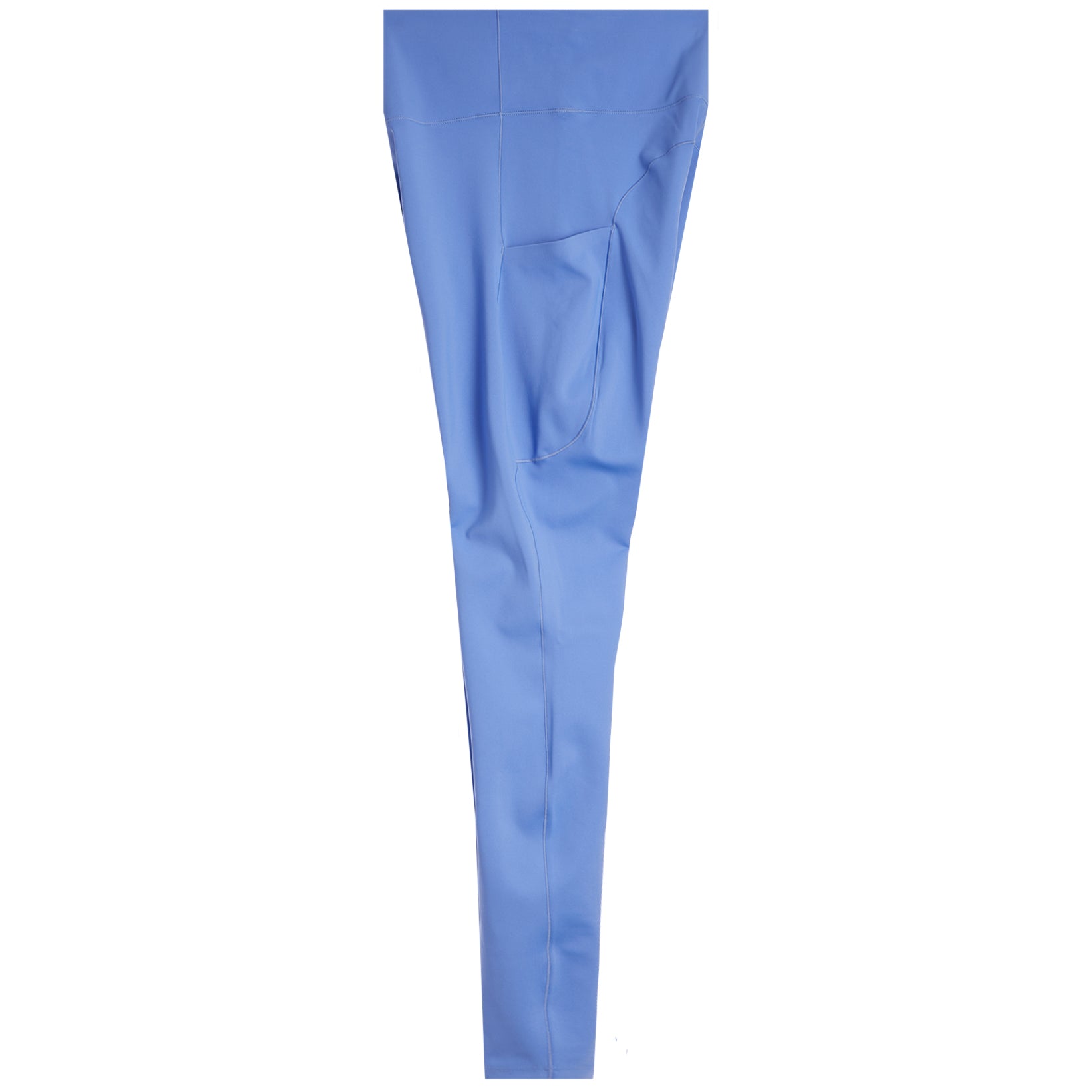 A pair of slim-fit trousers in a solid medium blue color, shown flat against a plain white background.