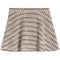 A structured A-line skirt in a black and beige tweed bouclé fabric with subtle multicolor flecks, shown flat against a white background.