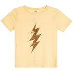 Yellow shirt with distressed tonal lightning bolt