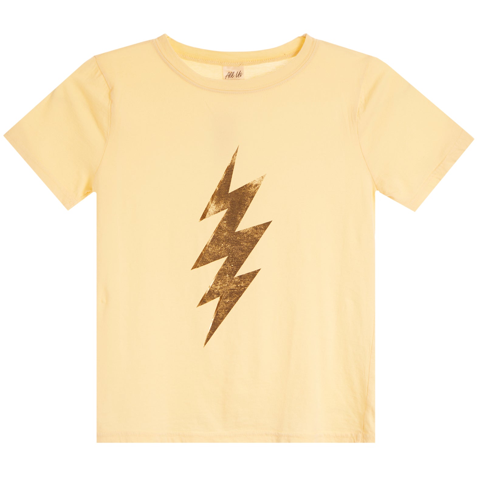 Yellow shirt with distressed tonal lightning bolt