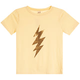 Yellow shirt with distressed tonal lightning bolt