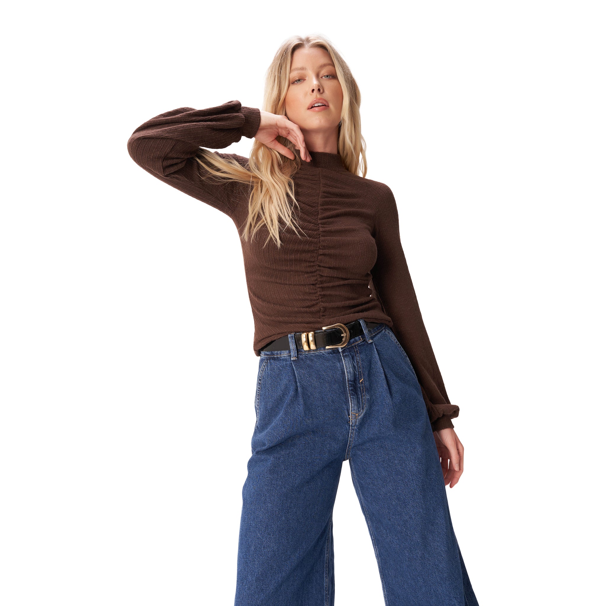 L`amour Ruched Mock Neck Top - Denny's