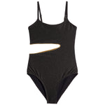 1pc Glitter Stitching Cut Out Side Bathing Suit - Denny's