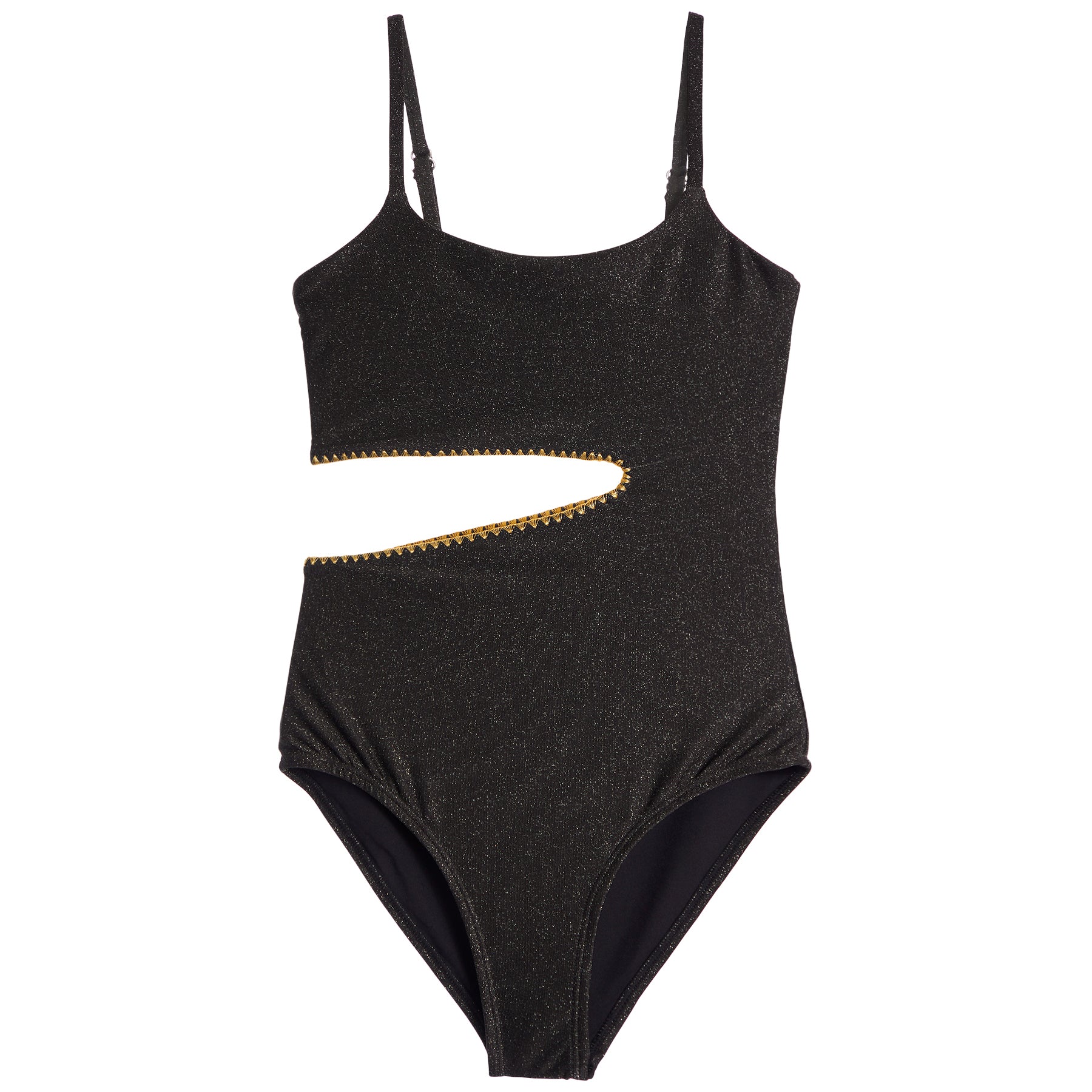1pc Glitter Stitching Cut Out Side Bathing Suit - Denny's
