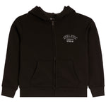 A black zip-up hoodie with a small white embroidered 'ATHLETIC DEPT' logo on the left chest, displayed against a solid white background.