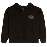 A black zip-up hoodie with a small white embroidered 'ATHLETIC DEPT' logo on the left chest, displayed against a solid white background.