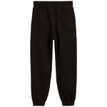 Black sweatpants with an elastic waistband, side pockets, and elastic cuffs, shown flat against a white background.