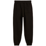Black sweatpants with an elastic waistband, side pockets, and elastic cuffs, shown flat against a white background.