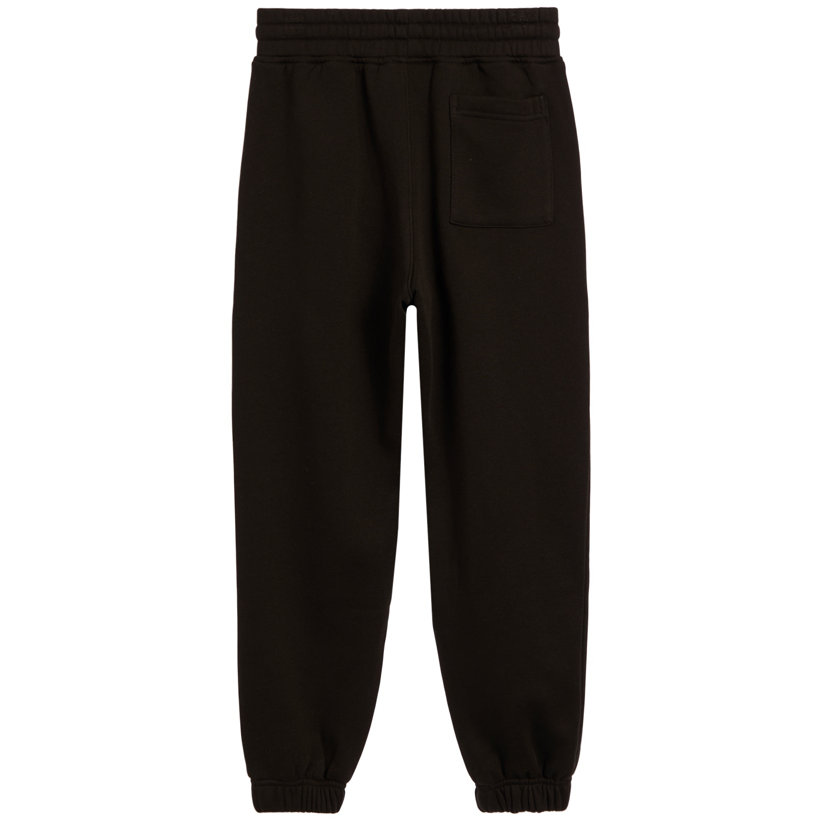 Black sweatpants with an elastic waistband, side pockets, and elastic cuffs, shown flat against a white background.