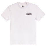 A white short-sleeve crewneck t-shirt with a small black rectangular chest logo that reads 'THE DRIP SHOP'.