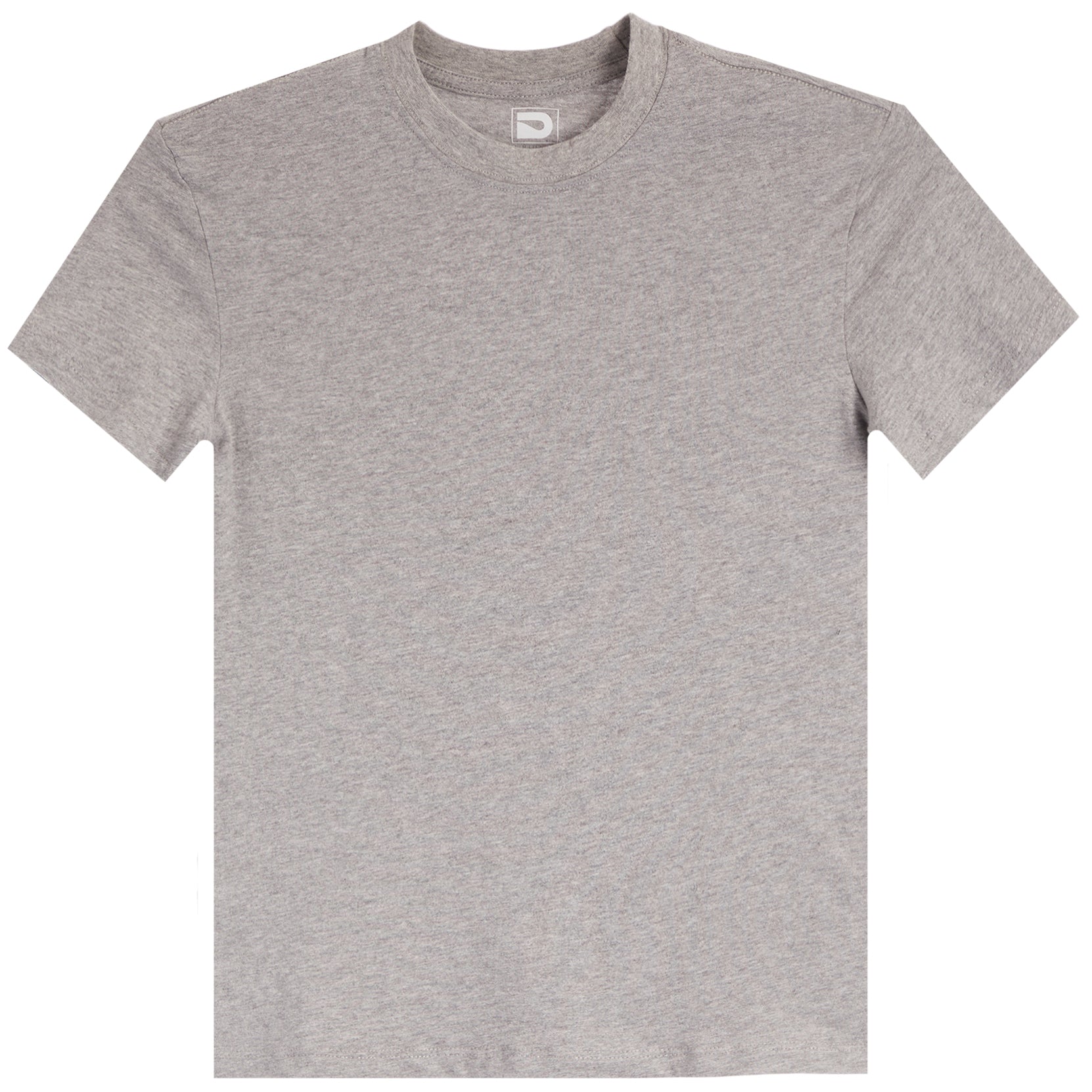 A classic short-sleeve crewneck t-shirt in heather gray, shown flat against a solid white background.