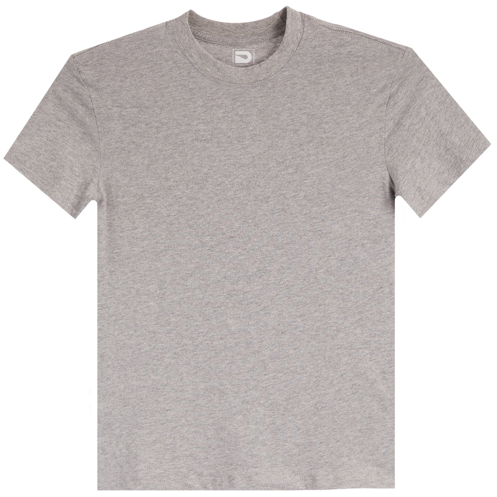 A classic short-sleeve crewneck t-shirt in heather gray, shown flat against a solid white background.