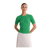 Arden Pointelle Puff Slv Crew Sweater