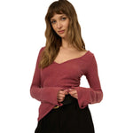 Opal Ruched Side RIbbed V-Neck Shirt - Denny's
