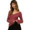 Opal Ruched Side RIbbed V-Neck Shirt - Denny's