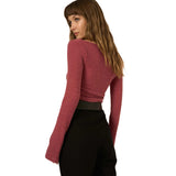 Opal Ruched Side RIbbed V-Neck Shirt - Denny's