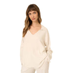 Zoey Brushed Rib Collared Long Sleeve Top - Denny's