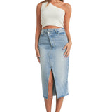 Slit Front Denim Midi Skirt - Denny's