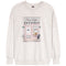 A light heather gray crewneck sweatshirt featuring a central graphic illustration of a pink 'Pastry & Coffee' storefront with a black-and-white striped awning.