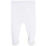 White ribbed knit baby tights with integrated foot socks, shown flat against a solid white background.