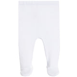 White ribbed knit baby tights with integrated foot socks, shown flat against a solid white background.