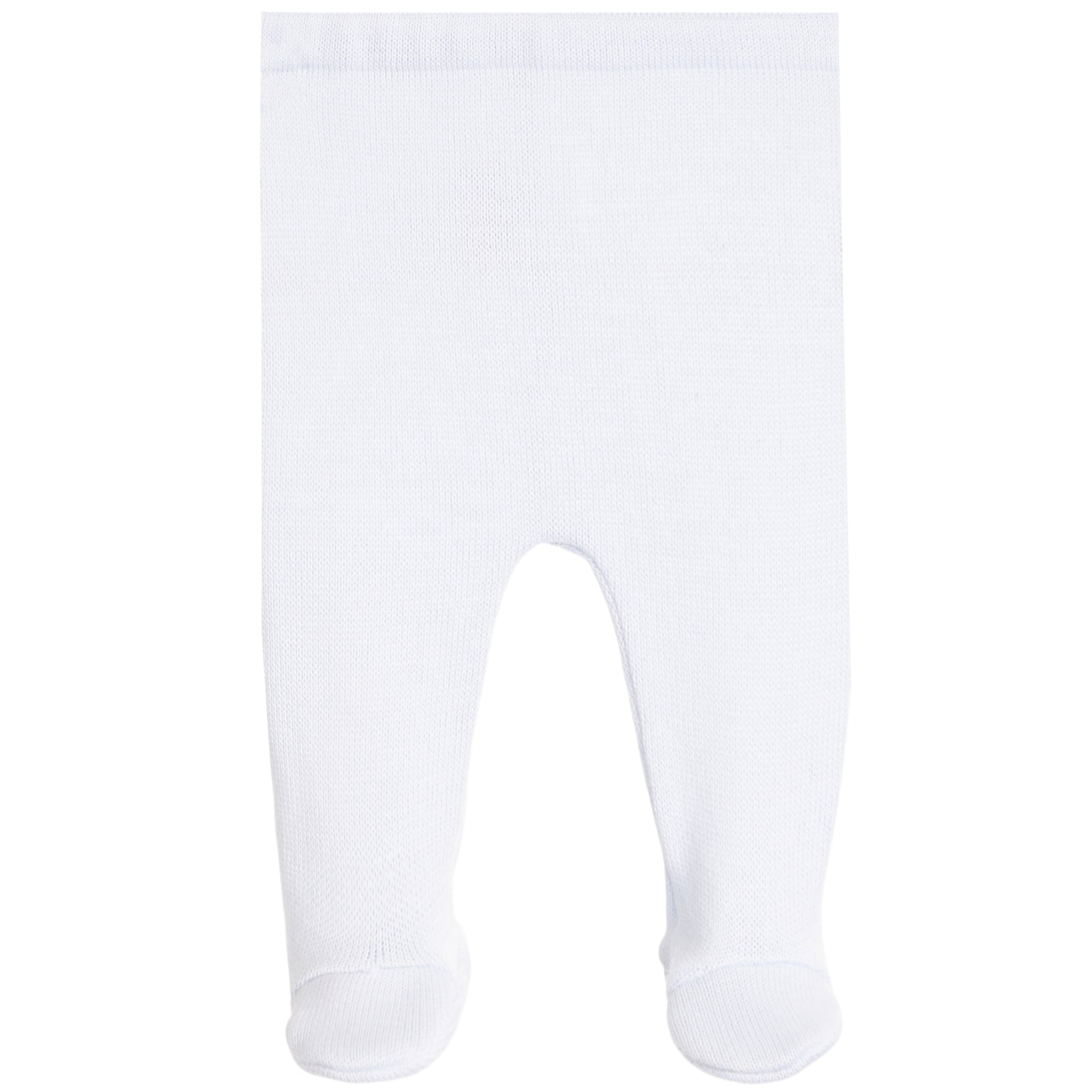White ribbed knit baby tights with integrated foot socks, shown flat against a solid white background.