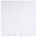 A light blue baby blanket with a subtle diamond-quilted pattern and a ribbed border, shown flat against a white background.