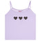 A light purple ribbed camisole tank top with three black hearts across the chest, displayed flat against a white background.