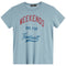 A light blue short-sleeve crewneck t-shirt with a distressed graphic print reading 'WEEKENDS ARE FOR Football' in red and blue lettering.