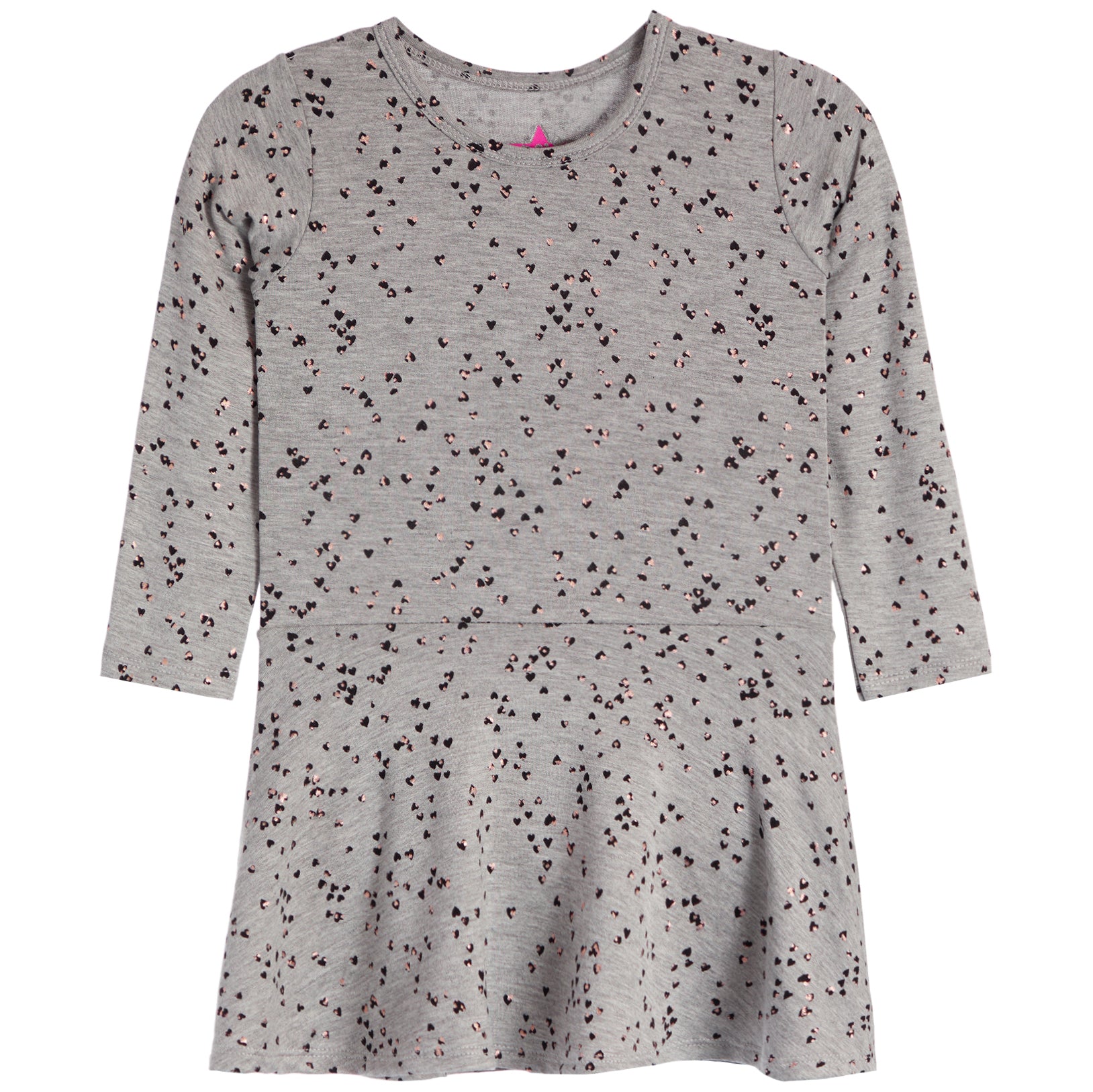 Allover Leopard Hearts Long Sleeve Swing Dress - Denny's