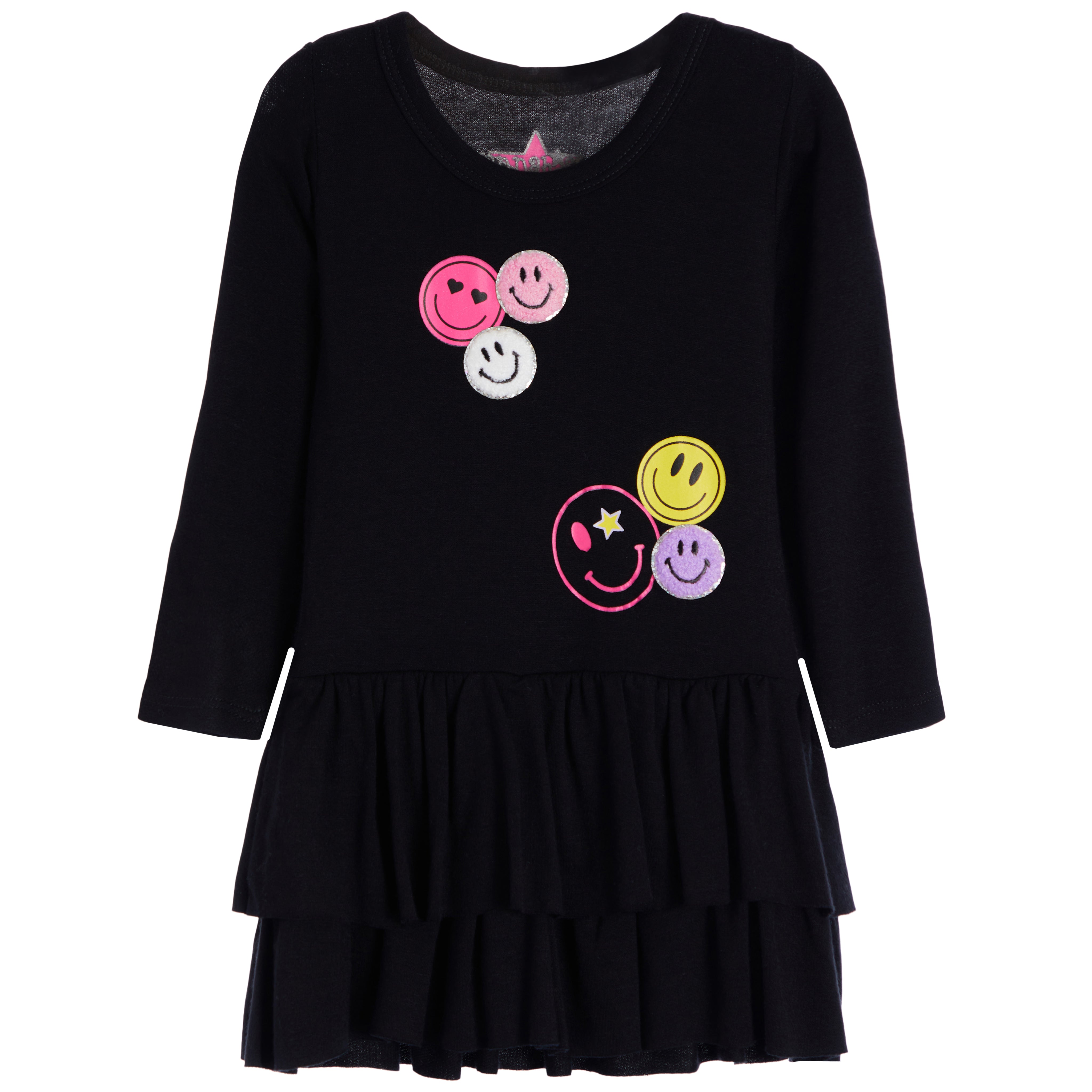 Multi Smilie French Terry Ruffle Dress - Denny's