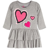 Multi Heart Patch French Terry Ruffle Dress - Denny's