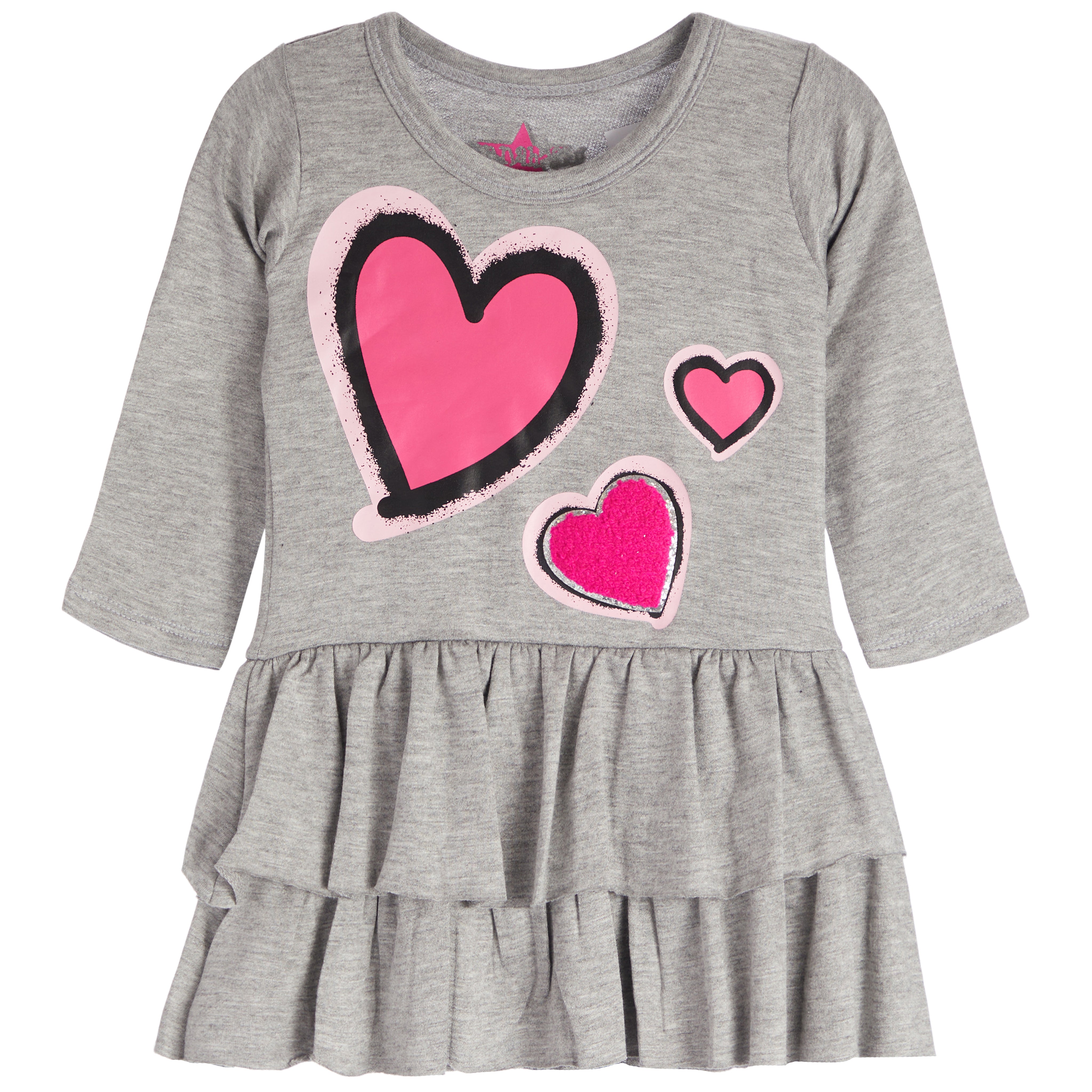 Multi Heart Patch French Terry Ruffle Dress - Denny's