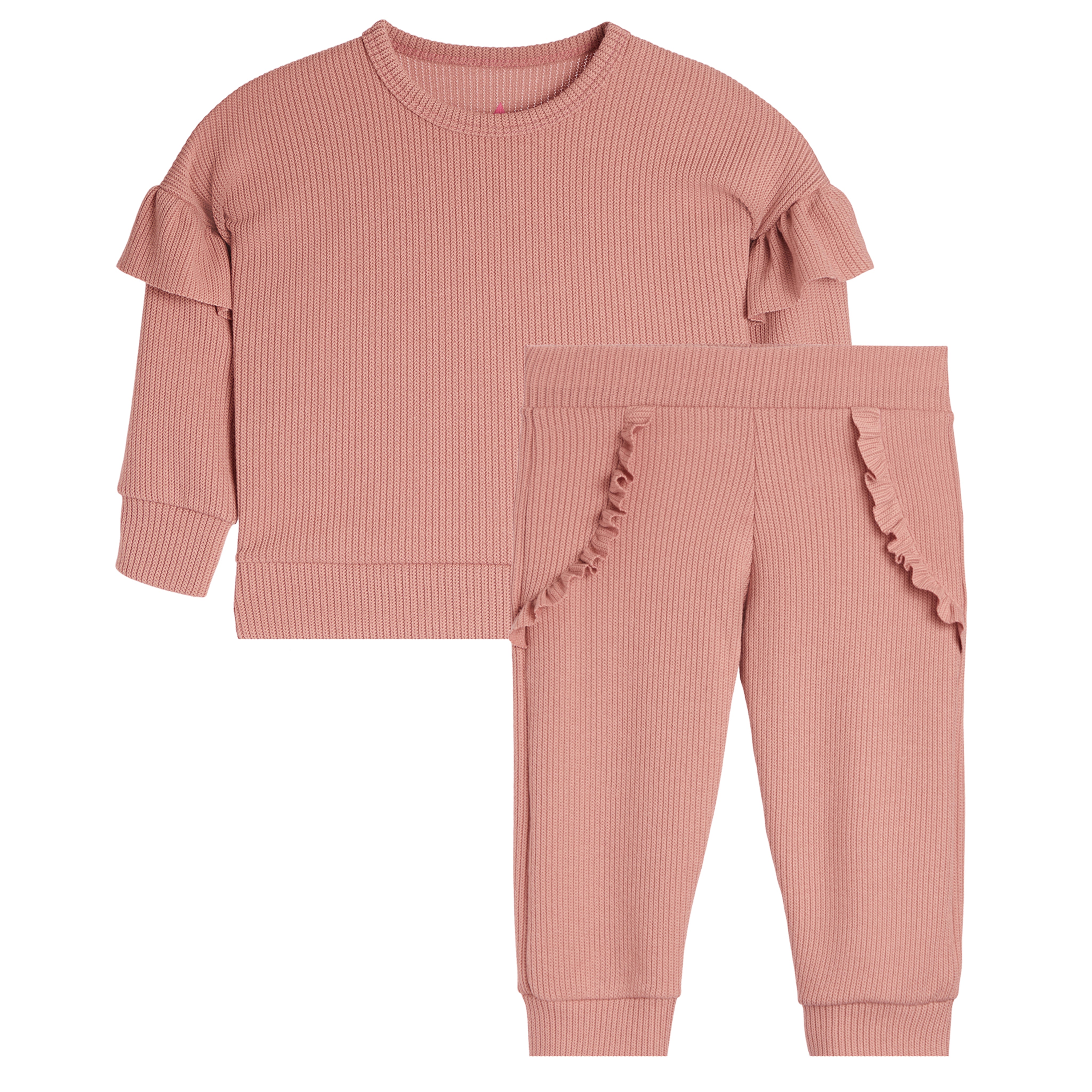 Drop Shoulder Ruffle Top & Ruffle Jogger Set - Denny's