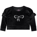 Pearl Bow Ruffle  Velour Sweatshirt - Denny's