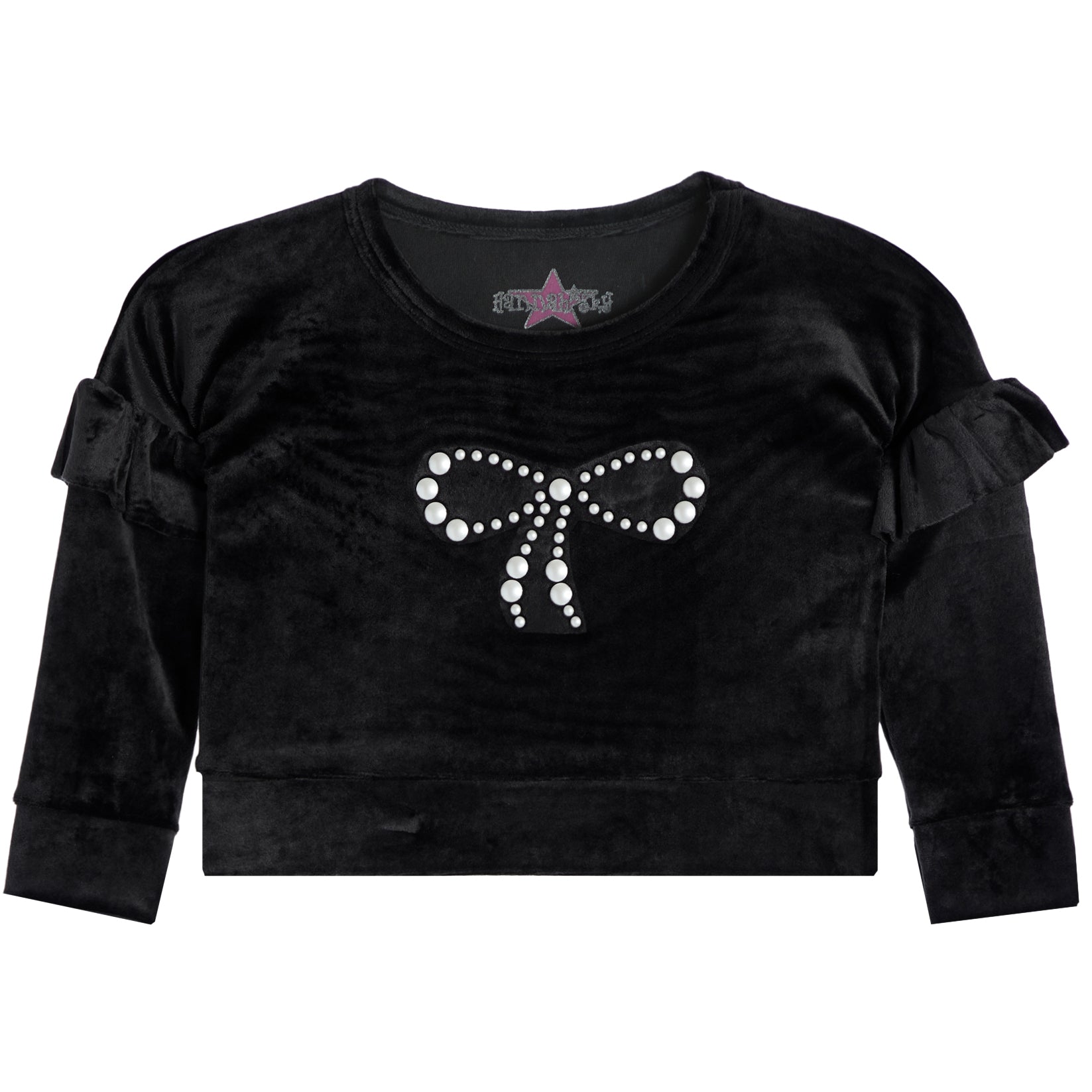 Pearl Bow Ruffle  Velour Sweatshirt - Denny's