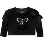 Pearl Bow Ruffle Velour Sweatshirt - Denny's