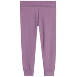 A pair of kids' sweatpants in a dusty purple or mauve color, featuring an elastic waistband and ribbed ankle cuffs, shown against a plain white background.