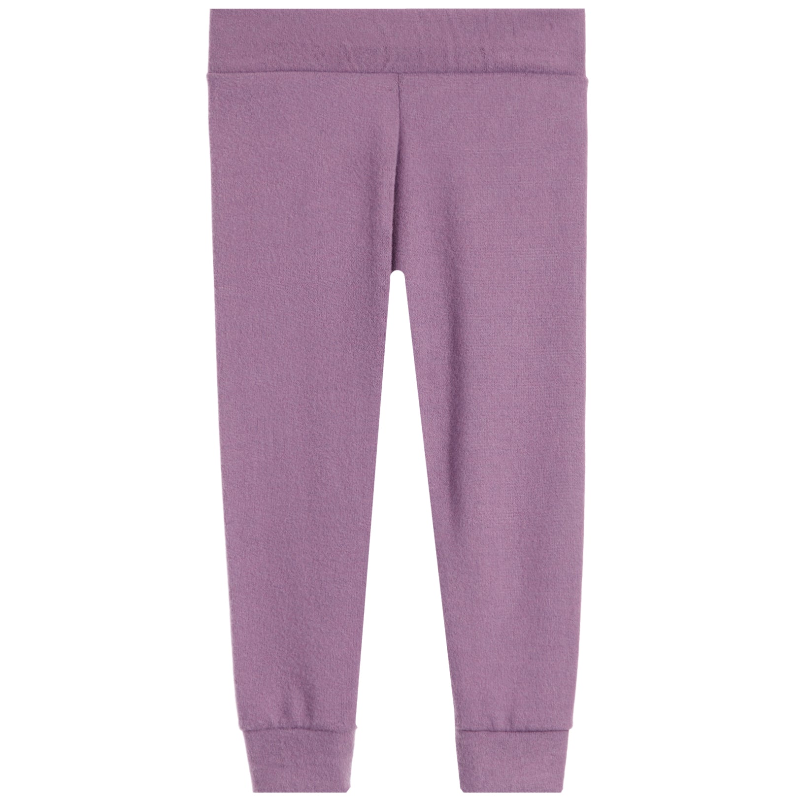 A pair of kids' sweatpants in a dusty purple or mauve color, featuring an elastic waistband and ribbed ankle cuffs, shown against a plain white background.