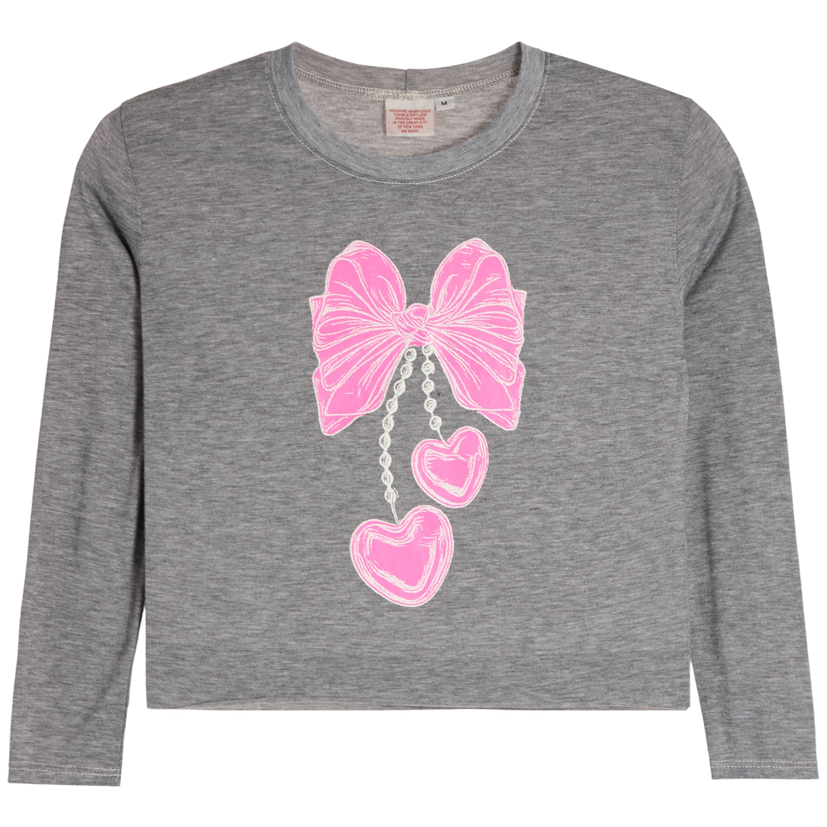 Bow Heart Necklace Long Sleeve Tee - Denny's