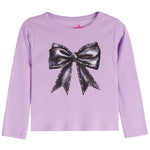 Black Leather Bow And Stones Long Sleeve Tee - Denny's