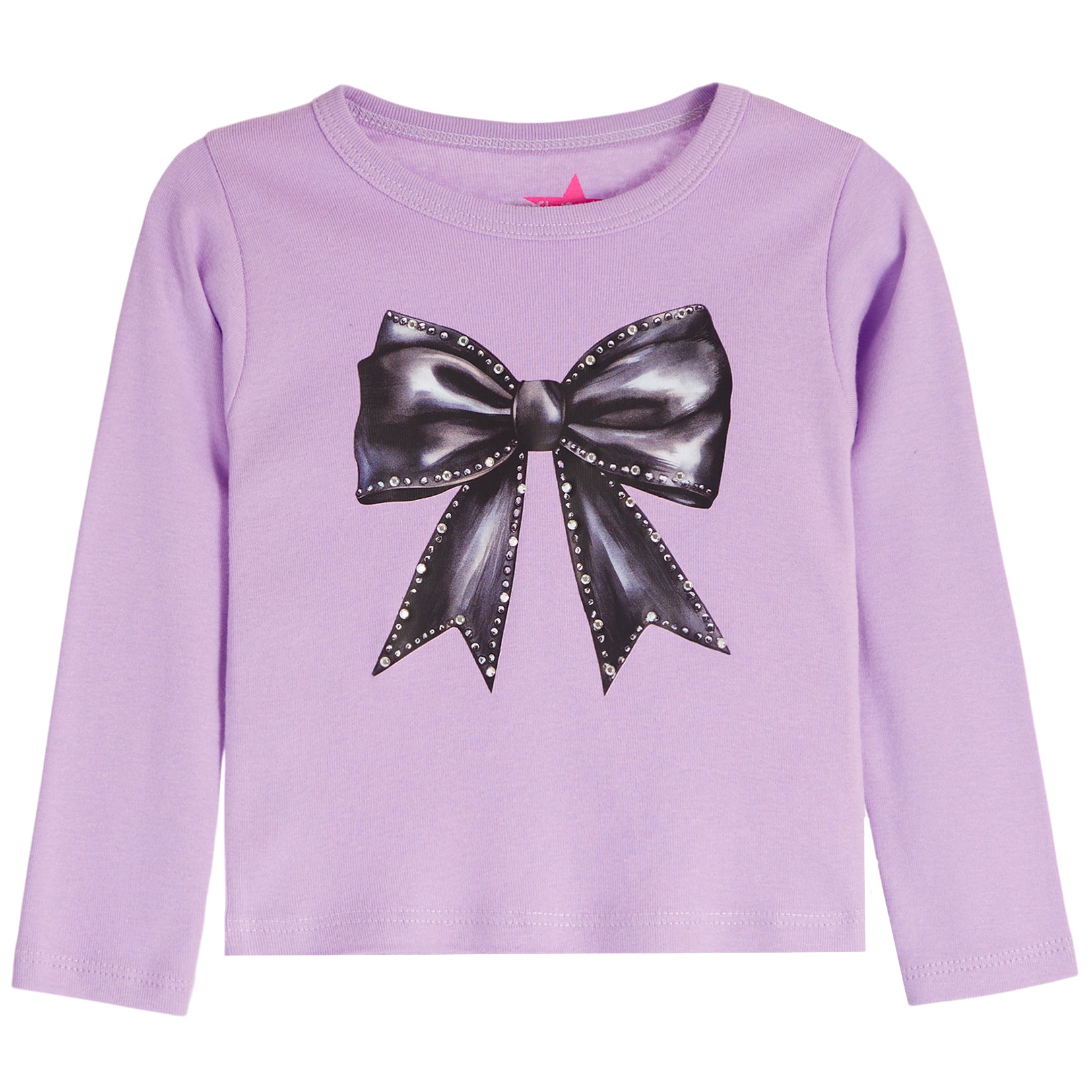 Black Leather Bow And Stones Long Sleeve Tee - Denny's