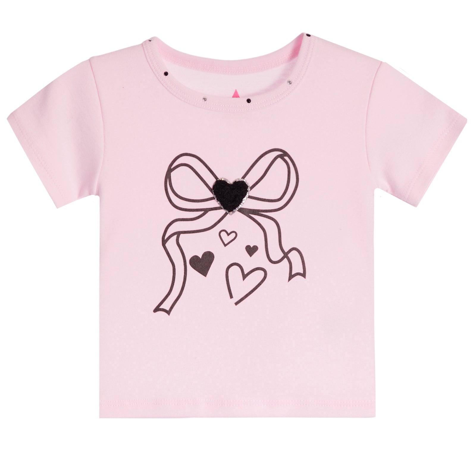 Black Bow And Plush Heart Short Sleeve Tee - Denny's