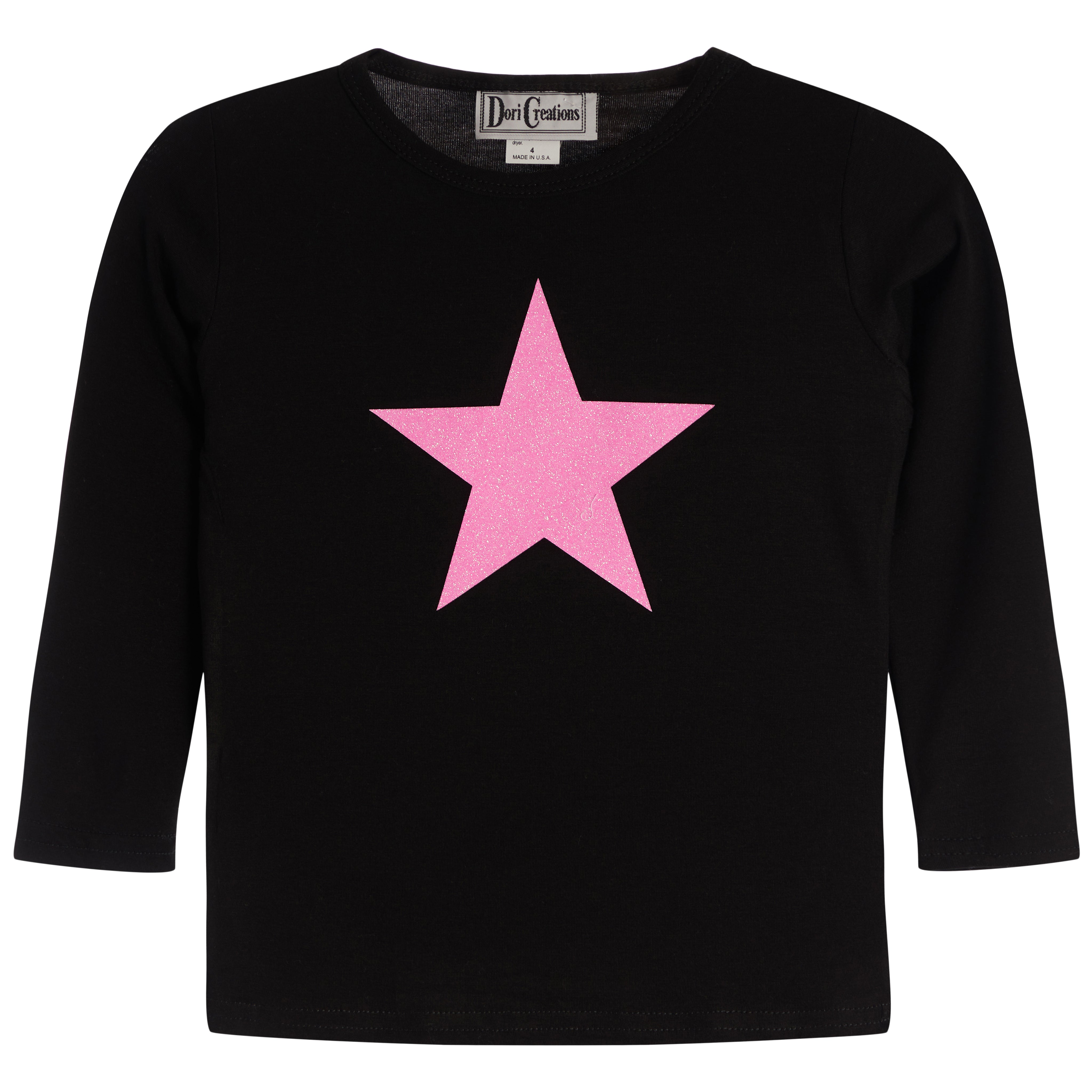 Neon Pink Glitter Star Long Sleeves Tee - Denny's